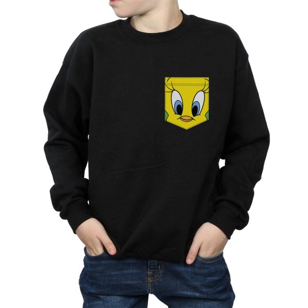 Looney Tunes Boys Tweety Pie Face Faux Pocket Sweatshirt 7-8 år Black 7-8 Years