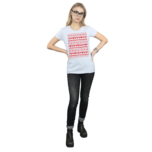 Disney Dam/Damer Mickey Och Minnie Jul Fair Isle Bomull T-shirt Sports Grey S