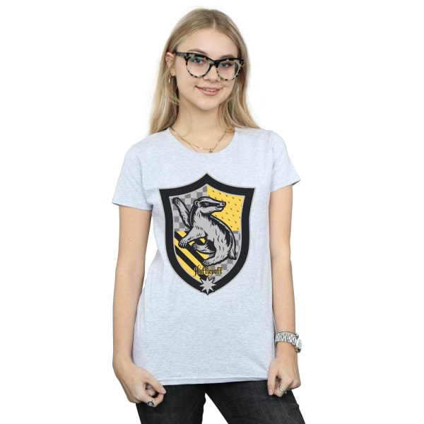 Harry Potter Dam/Kvinnor Hufflepuff Crest Flat Bomull T-shirt Sports Grey M