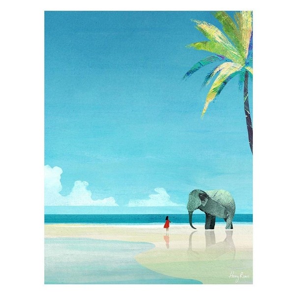 Henry Rivers Elephant Beach Print 40cm x 30cm x 0.21cm Blå/Beige Blue/Beige 40cm x 30cm x 0.21cm
