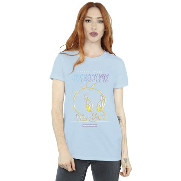 Looney Tunes Dam/Damer Tweety Glitch Bomull Boyfriend T-shirt Baby Blue M