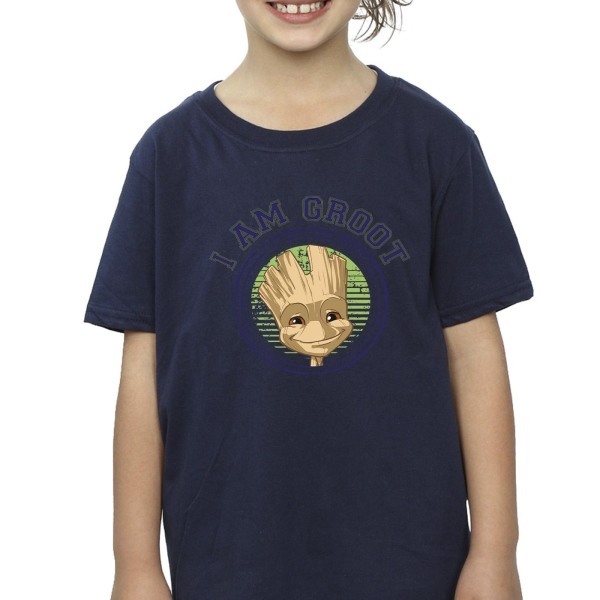 Guardians Of The Galaxy Girls Groot Varsity Cotton T-shirt 5-6 Navy Blue 5-6 Years