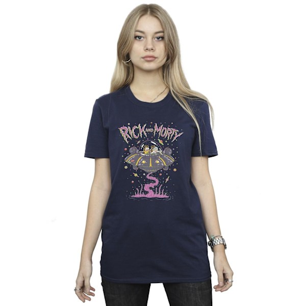 Rick And Morty Dam/Damer Rosa Rymdskepp Bomull Boyfriend T-shirt Navy Blue 3XL