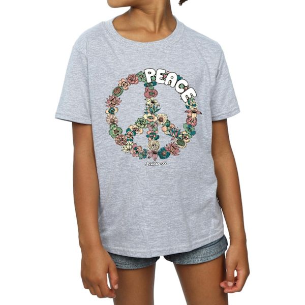 Woodstock Girls Floral Peace Bomull T-shirt 7-8 år Sports Grå Sports Grey 7-8 Years