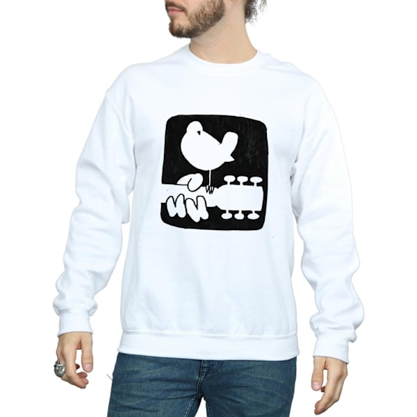 Woodstock Mens Guitar Logo Sweatshirt XXL Vit White XXL