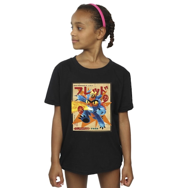 Disney Girls Big Hero 6 Baymax Fred Newspaper Bomull T-shirt 12 Black 12-13 Years