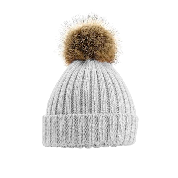 Beechfield Pom Pom Faux Fur Chunky Knit Beanie One Size Light G Light Grey One Size