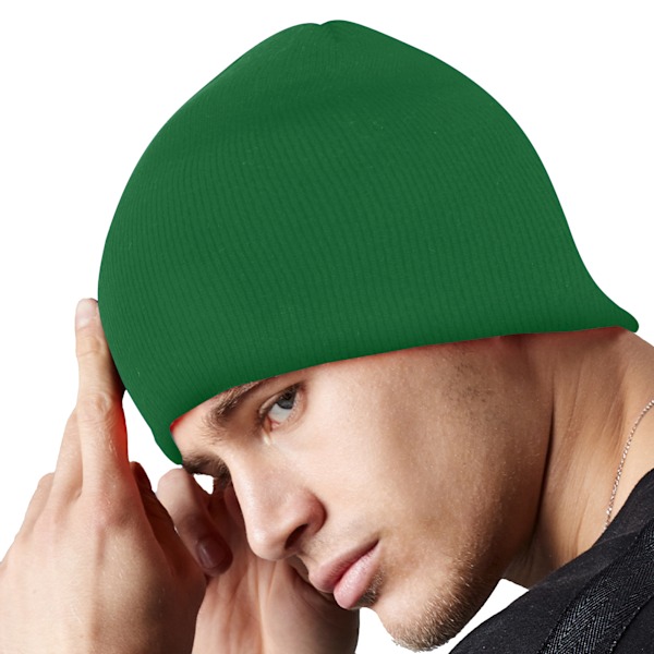 Beechfield Plain Basic Knitted Winter Beanie Hat One Size Bottl Bottle Green One Size