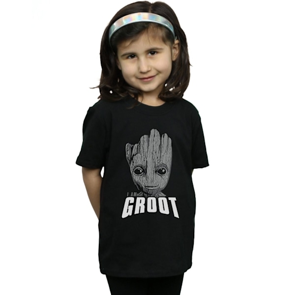 Marvel Girls Guardians Of The Galaxy Groot Face Bomull T-shirt Black 5-6 Years