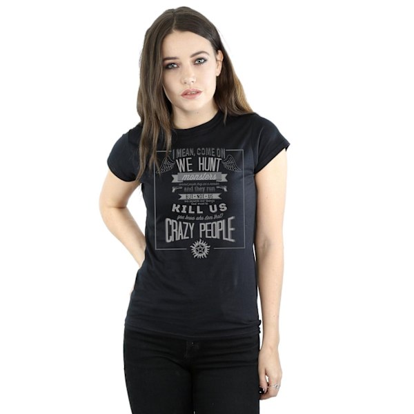 Supernatural Dam/Damer Crazy People Bomull T-shirt XL Svart Black XL