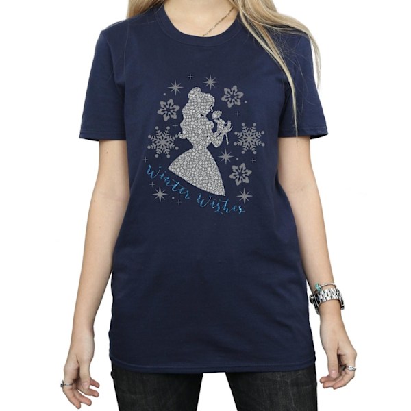 Disney Princess Dam/Damer Belle Vinter Silhuett Bomull Pojkvän T-Shirt M Marinblå Navy Blue M