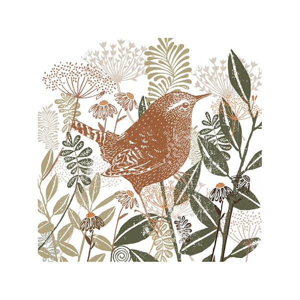 Summer Thornton Woodland Nature Wren Print 30cm x 30cm Vit/Brun White/Brown/Green 30cm x 30cm