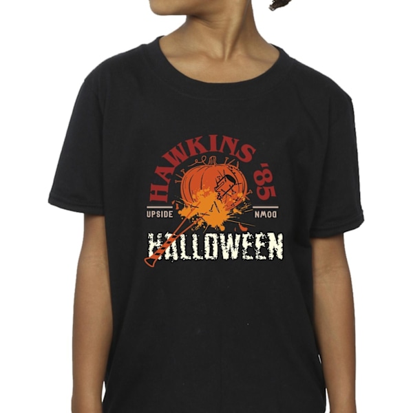 Netflix Girls Stranger Things Hawkins Halloween Bomull T-shirt Black 9-11 Years