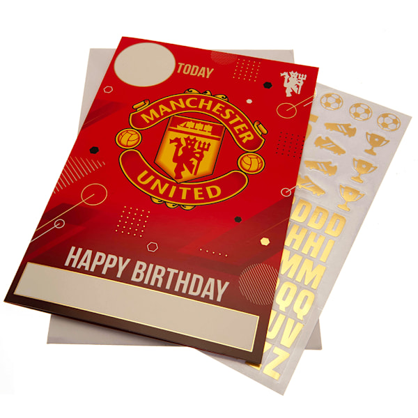 Manchester United FC Födelsedagskort med klistermärken 22cm x 15cm Röd/Gul Red/Yellow 22cm x 15cm