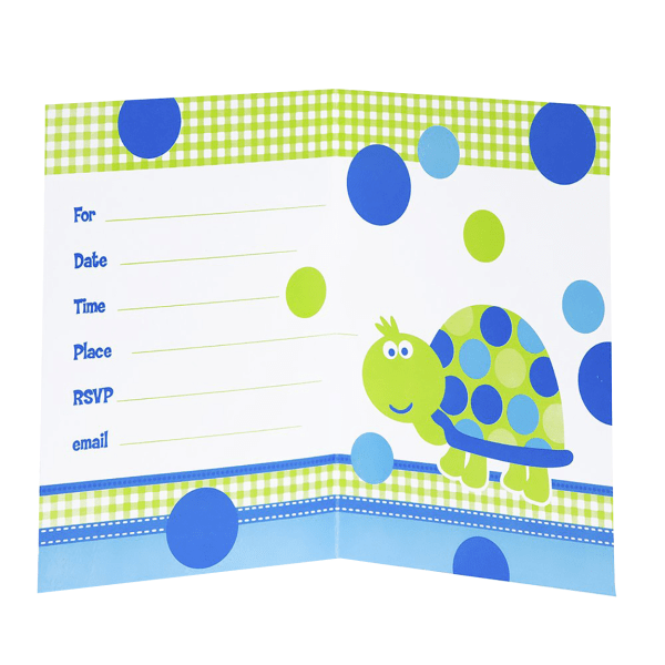 Unika fest 1:a födelsedag sköldpadda inbjudningar (8-pack) en storlek blå/grön Blue/Green One Size