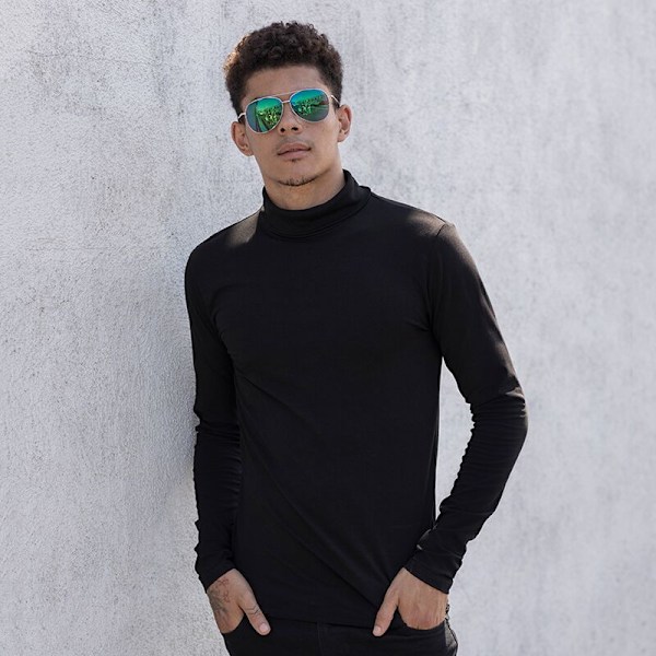 Skinni Fit Mens Feel Good Roll Neck Long Sleeve Top L Black Black L