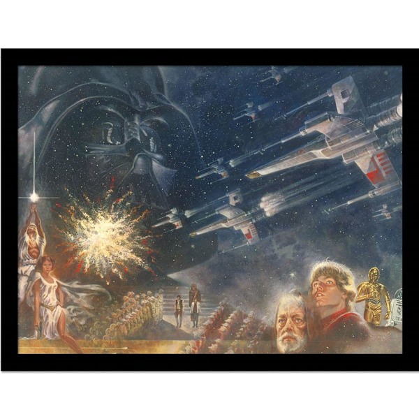 Star Wars A New Hope Scen Poster Inramad 40cm x 30cm Blå/Brun Blue/Brown 40cm x 30cm