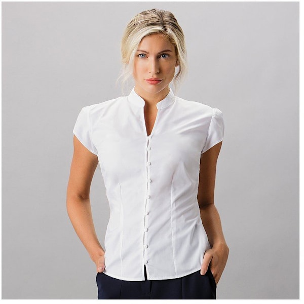Kustom Kit Dam Continental Blus Mandarin Krage Korta Ärmar White 18 UK