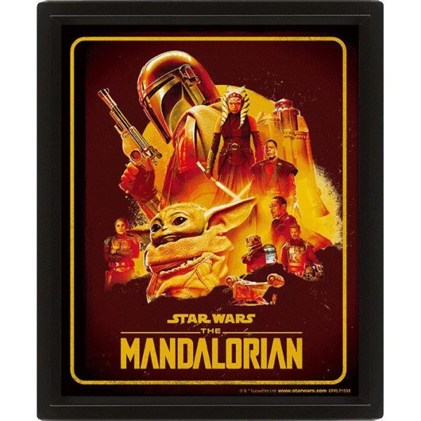 Star Wars: The Mandalorian Montage 3D inramad affisch 10 tum x 8 tum Yellow/Black 10in x 8in