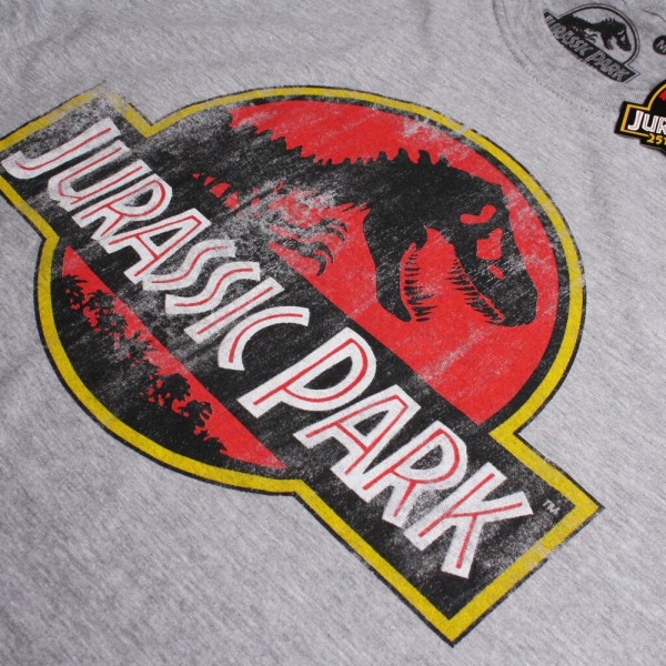 Jurassic Park Mens Distressed Logo Bomulls T-shirt M Sports Grey Sports Grey M