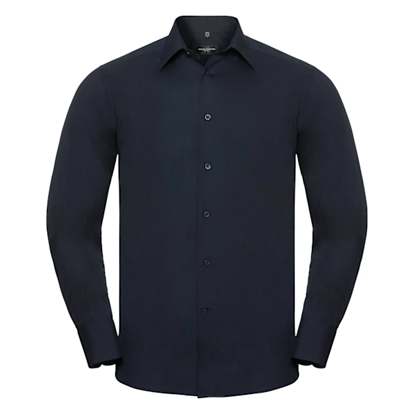 Russell Collection Herr Långärmad Poly-Cotton Easy Care Skräddarsydd Poplin Skjorta French Navy 4XL