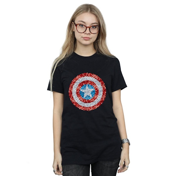 Marvel Dam/Damer Captain America Pixelated Shield Bomull Boyfriend T-Shirt S Svart Black S