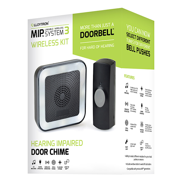 MIP3 32 Melodi Dörrklocka för Hörselskadade Svart One Size O One Colour One Size
