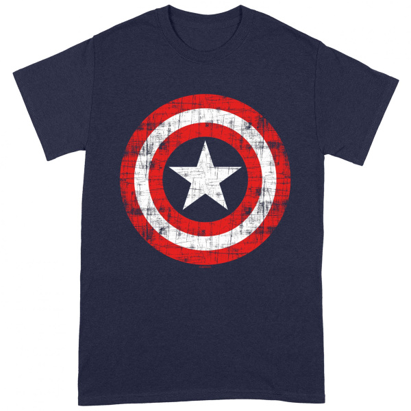 Captain America Unisex Vuxen Scratched Shield T-shirt L Navy/Re Navy/Red/White L