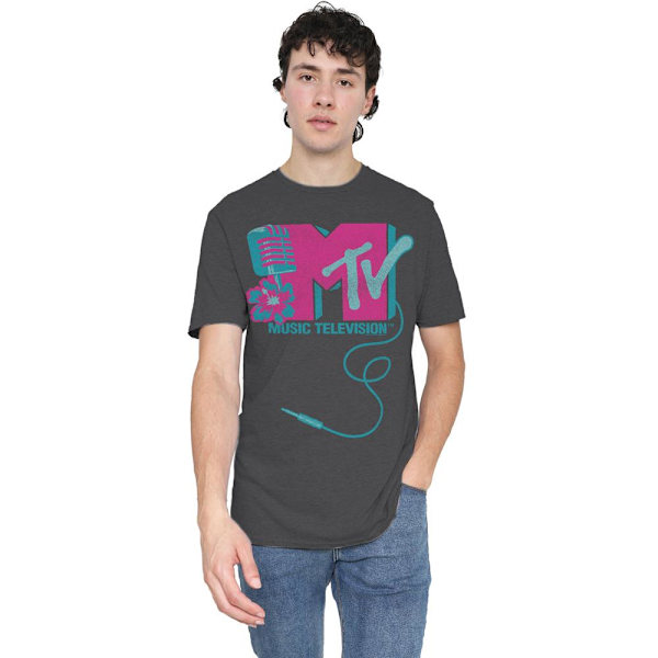 MTV Unisex Vuxen Mikrofon Logotyp T-shirt L Gråmelerad Charcoal L