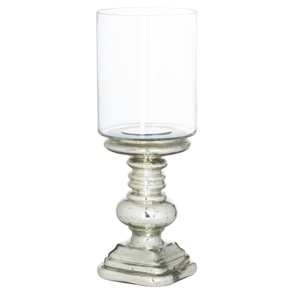 Hill Interiors Glas Mercury Effect Pillar Candle Holder One Si Silver One Size