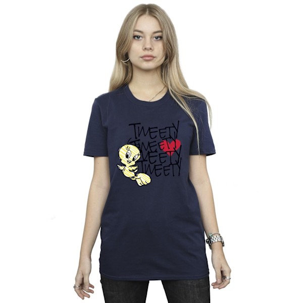 Looney Tunes Dam/Damer Tweety Love Heart Bomull Boyfriend T Navy Blue L