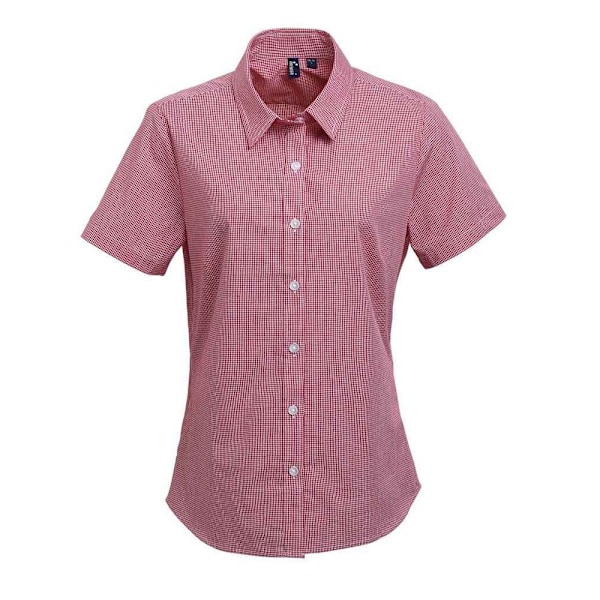 Premier Dam/Dam Gingham Kortärmad Skjorta 10 UK Röd/Vit Red/White 10 UK