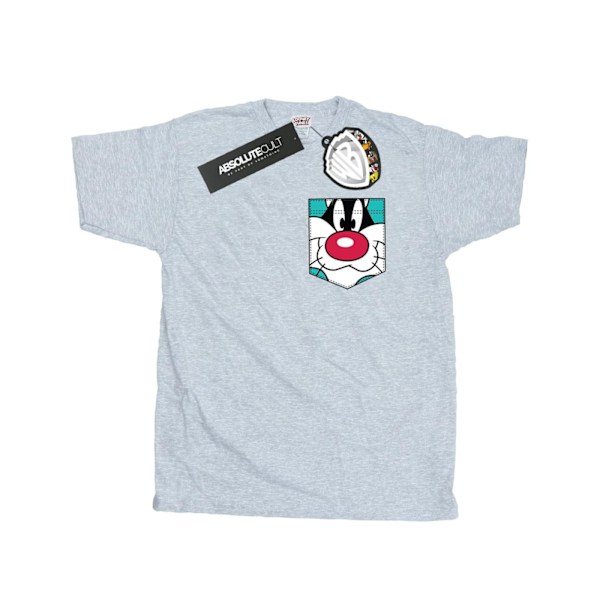 Looney Tunes Herr Sylvester Ansikte Faux Fick T-shirt XXL Sports Sports Grey XXL