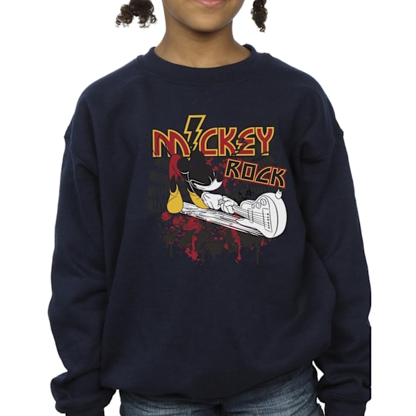 Disney Girls Mickey Mouse Smash Guitar Rock Sweatshirt 7-8 år Navy Blue 7-8 Years