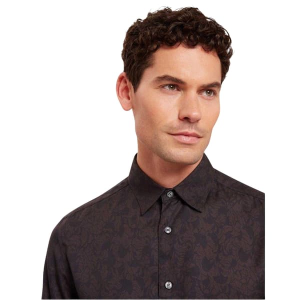 Ted Baker Herrskjorta med blomkrage, långärmad L Mörkbrun Dark Brown L