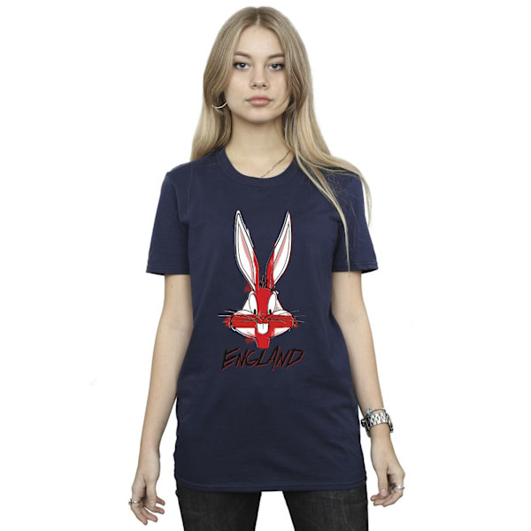 Looney Tunes Dam/Damer Bugs England Face Bomull Boyfriend T-shirt Navy Blue XXL