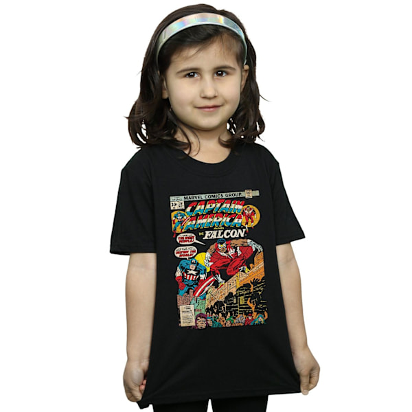 Marvel Girls Captain America och Falcon Comic Cover Bomull T-shirt Black 3-4 Years