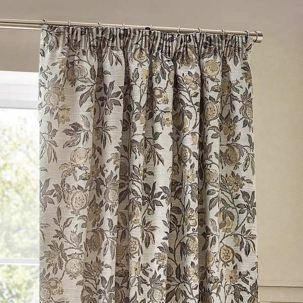 Wylder Jacquard Granatäpple Blommiga Blyertsveckade Gardiner 117cm Natural 117cm x 137cm