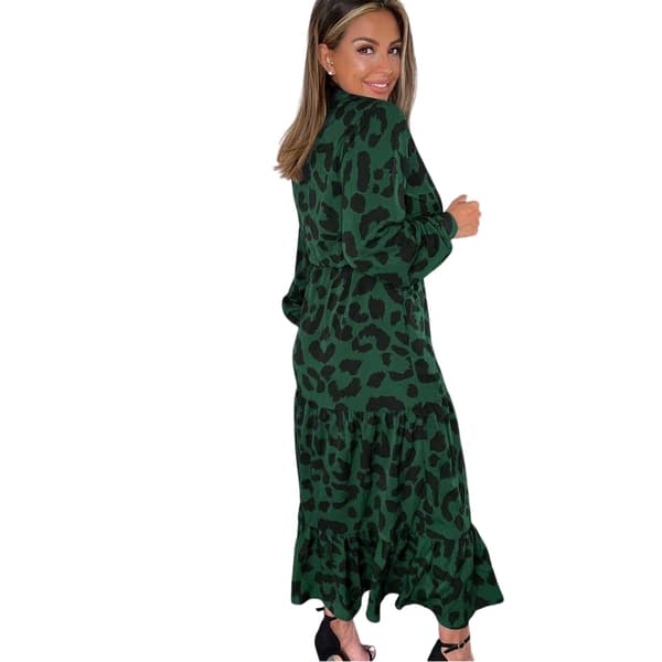 AX Paris Leopardmönstrad långärmad smockklänning för dam, storlek 36 (UK 8) Green 8 UK