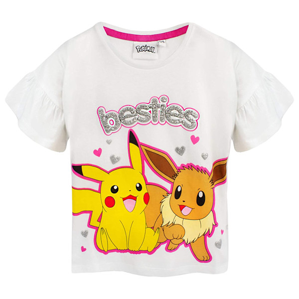 Pokemon Girls Besties Pikachu & Eevee Frill Short Pyjama Set 6- White/Pink/Yellow 6-7 Years