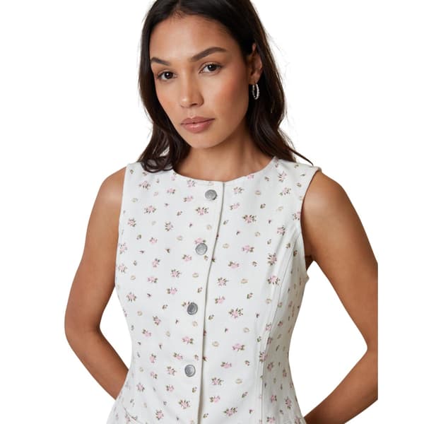 Threadbare Dam Blommig Mönstrad Ärmlös Västtopp 18 White Print 18 UK