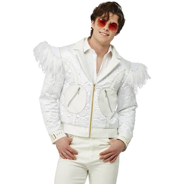 Elton John Fjäderkostym Jacka Herr M Vit White M