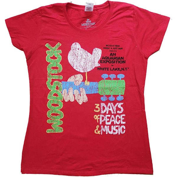 Woodstock Dam/Kvinnors Vintage Bomull T-Shirt M Röd Red M