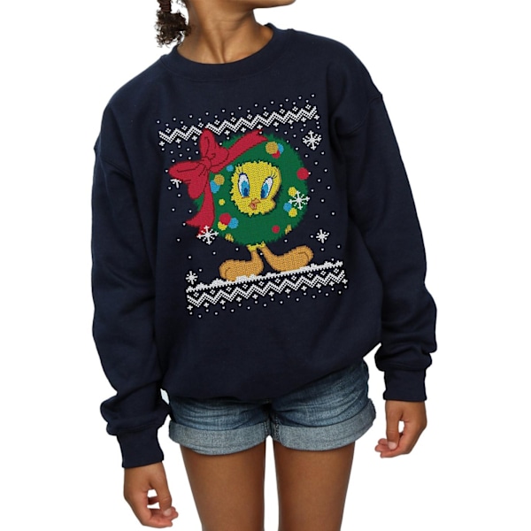 Looney Tunes Girls Tweety Pie Jul Fair Isle Sweatshirt 5- Navy Blue 5-6 Years