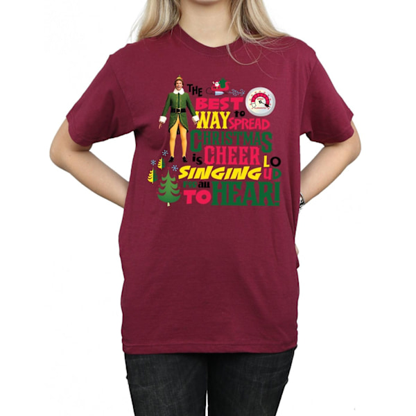 Elf Dam/Damer Julglädje Bomull Boyfriend T-shirt L Bu Burgundy L