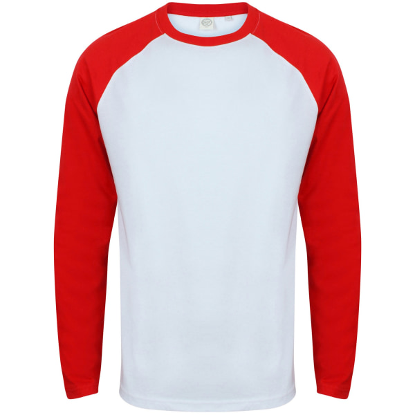 Skinnifit Herr Raglan långärmad baseball T-shirt XL Vit / R White / Red XL