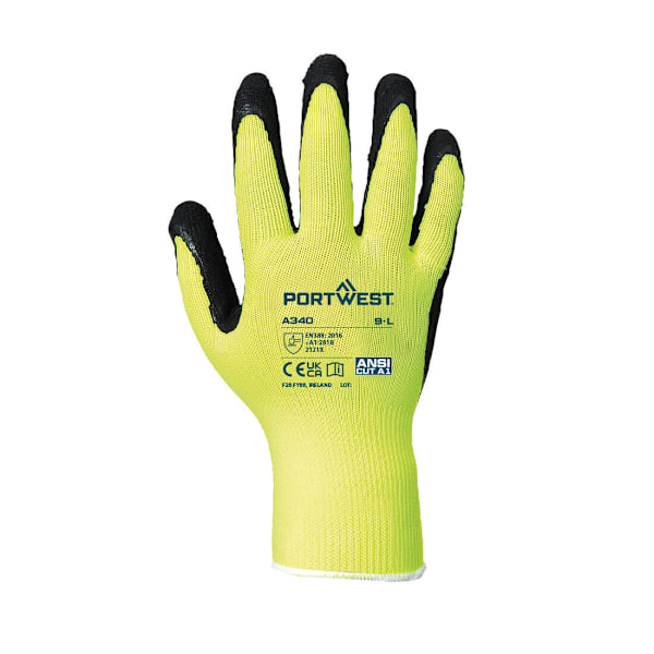 Portwest A340 Varsel Latex Grip Handskar XS Gul Yellow XS