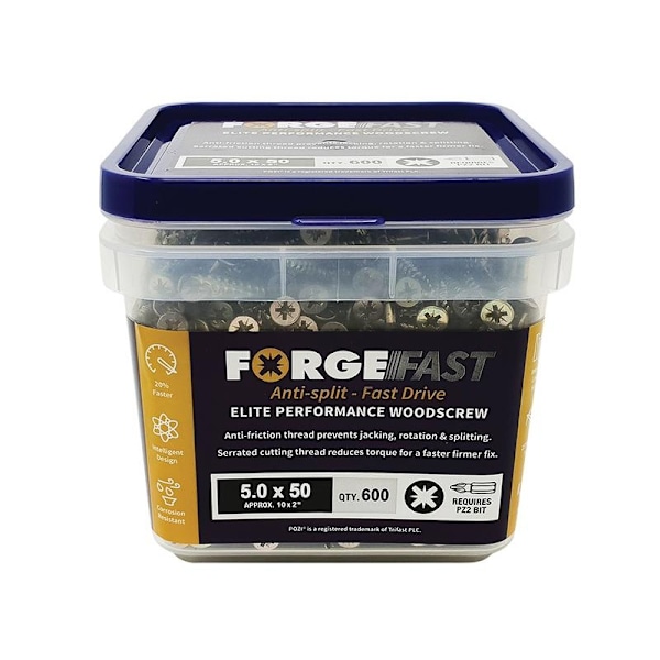 Forgefix Forgefast Pozi Kompatibla Träskruvar, Burk 5.0 x 50mm Multi Colour 5.0 x 50mm