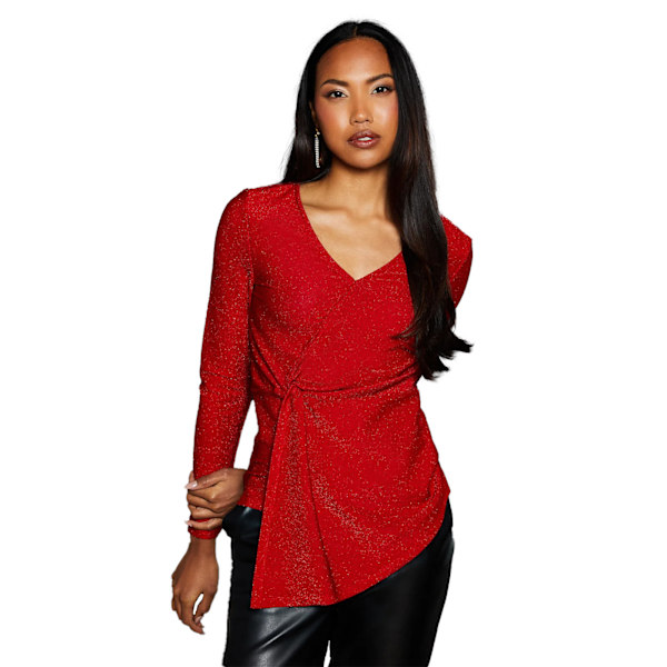 Principles Dam/Kvinna Glitter Jersey Twisted Wrap Topp Storlek 12 UK Red 12 UK