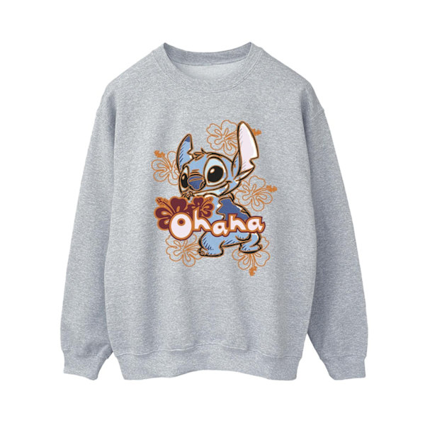 Disney Dam/Kvinnor Lilo Och Stitch Ohana Orange Hibiscus Tröja Sports Grey M